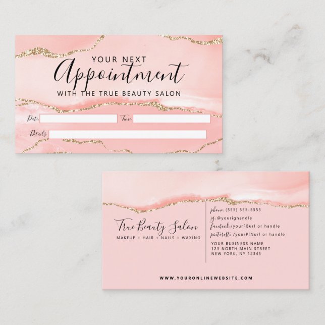 Carte De Rendez-vous Marbre d'agate rose pâle (Devant / Derrière)