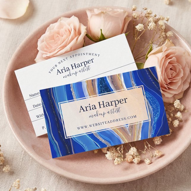 Carte De Rendez-vous Marine Blue & Gold Geode Gold Parties scintillant  (Navy Geode Agate Makeup Artist Gift Certificate)