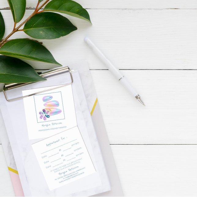 Carte De Rendez-vous Massage Spa Wellness Stone Blue White Logo (Massage Spa Wellness Flower Stone Blue White Logo Appointment Card)