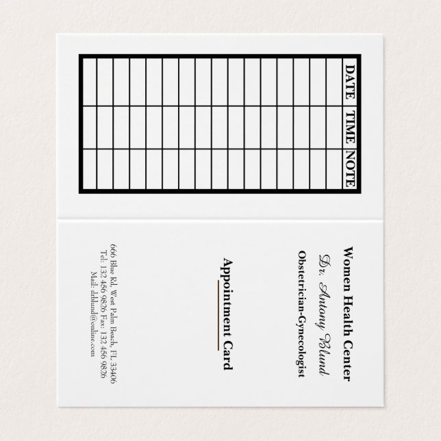 Carte de rendez-vous médecin obstétricien-gynécolo (Extérieur déplié)