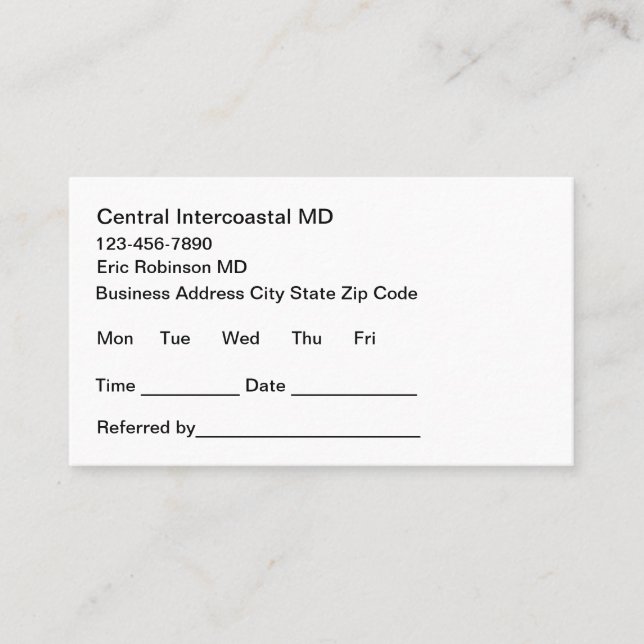 Carte De Rendez-vous Medical Physician Office Appointment Cards (Devant)
