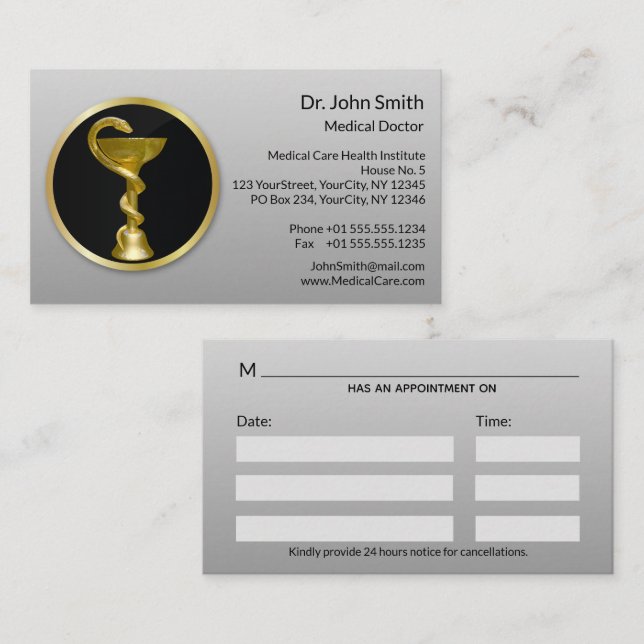 Carte De Rendez-vous Médicale Gold Professional Hygieia Bowl (Devant / Derrière)