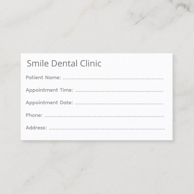 Carte De Rendez-vous Minimal Gray Dental Appointment Card (Devant)