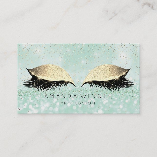 Carte De Rendez-vous Mint Green Gold Blush Lashes Parties scintillant d (Devant)