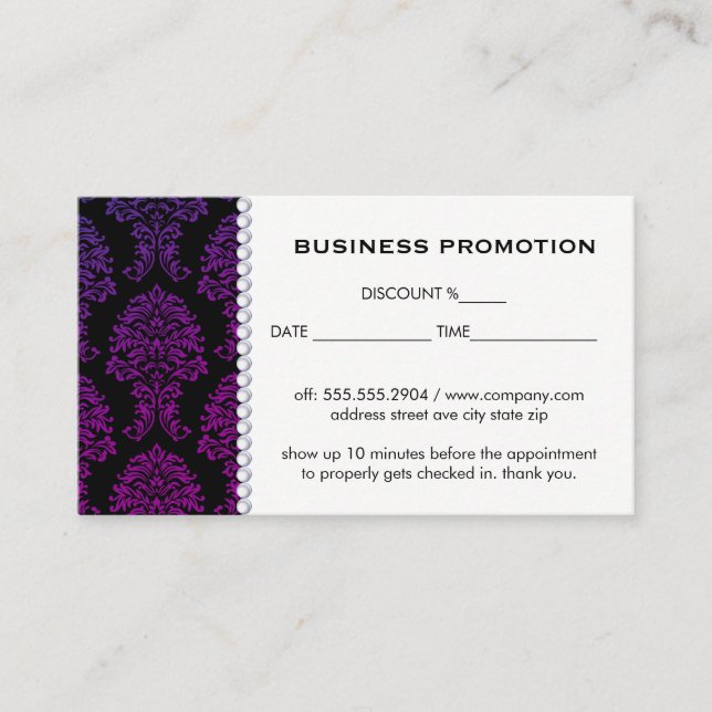 Carte De Rendez-vous Modèle Damas classique Promotionnel (Devant)