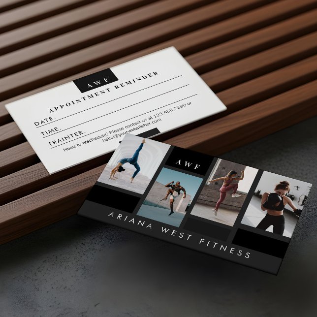 Carte De Rendez-vous Modern Four Photo Collage Personal Trainer Fitness (Modern Four Photo Collage Personal Trainer Fitness Appointment Card)