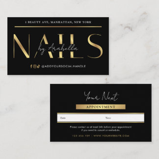 Carte De Rendez-vous Modern Glam Black & Gold Chic Manicure Nail Salon