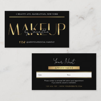 Carte De Rendez-vous Modern Glam Black & Gold Makeup Artist Salon