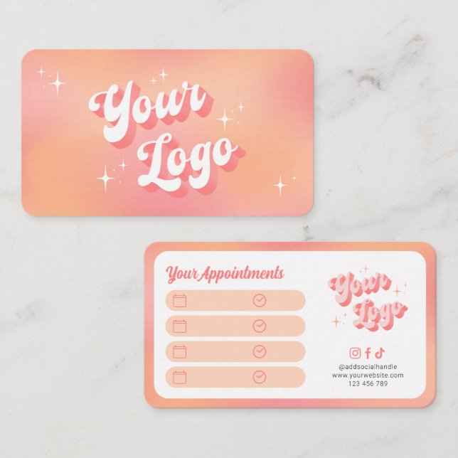 Carte De Rendez-vous Modern Retro Peach Makeup Artist Beauty Salon Logo (Devant / Derrière)