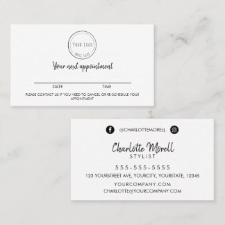 Carte De Rendez-vous Moderne minimaliste noir blanc simple avec logo