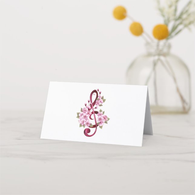 Carte De Rendez-vous Musical treble clef notes with sakura flowers (Devant)