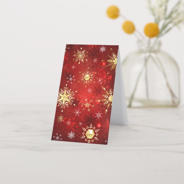 Carte De Rendez-vous Noël Golden Snowflakes sur Arrière - plan rouge (Dos)