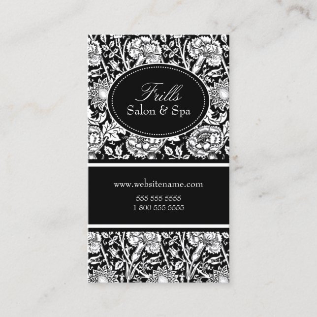 Carte De Rendez-vous Noir floral élégant de salon de motif (Devant)