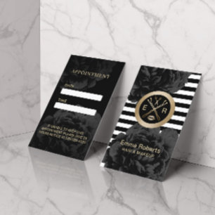 Carte De Rendez-vous Nomination Moderne Stripes Black Floral Salon