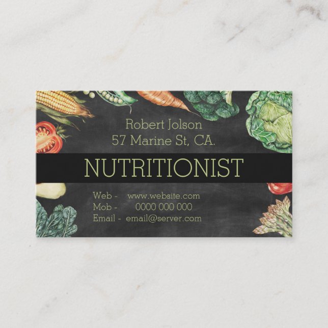Carte De Rendez-vous Nutritionniste Blackboard & Légumes Professionnel (Devant)