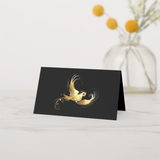 Carte De Rendez-vous Oiseau d'or sur Arrière - plan noir (Devant)