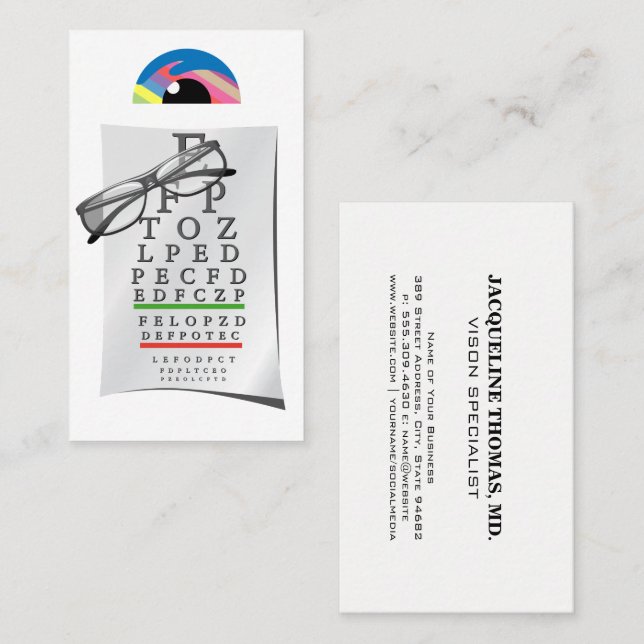 Carte De Rendez-vous Optométriste | Diagramme et lunettes d'examen ocul (Devant / Derrière)