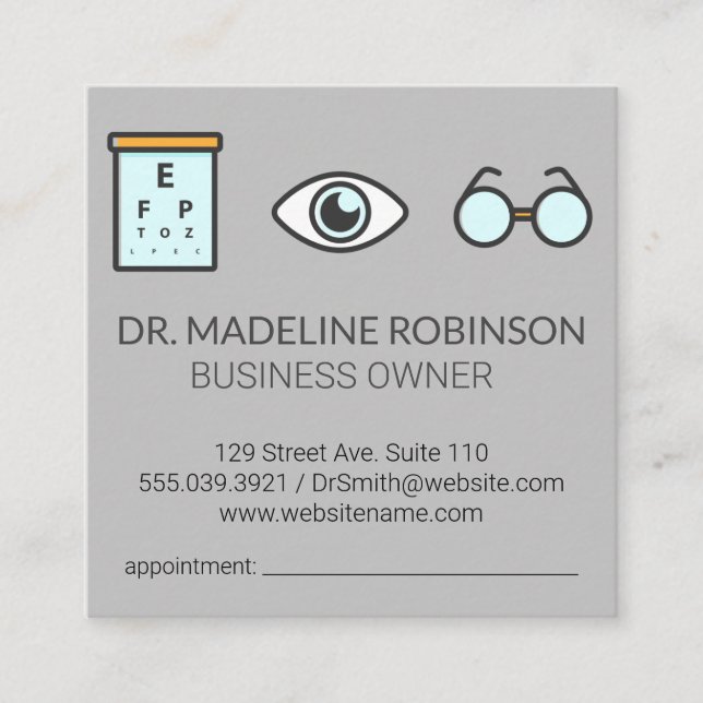Carte De Rendez-vous Optométriste | Docteur Médicale | Examen oculaire (Devant)