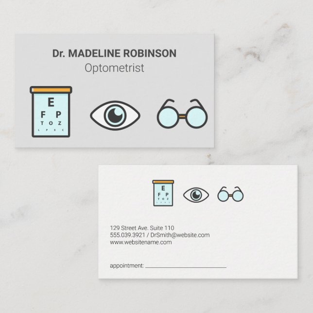 Carte De Rendez-vous Optométriste | Graphique Médicale (Devant / Derrière)