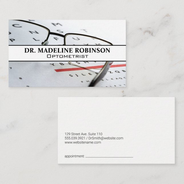 Carte De Rendez-vous Optométriste | Lunettes de prescription (Devant / Derrière)