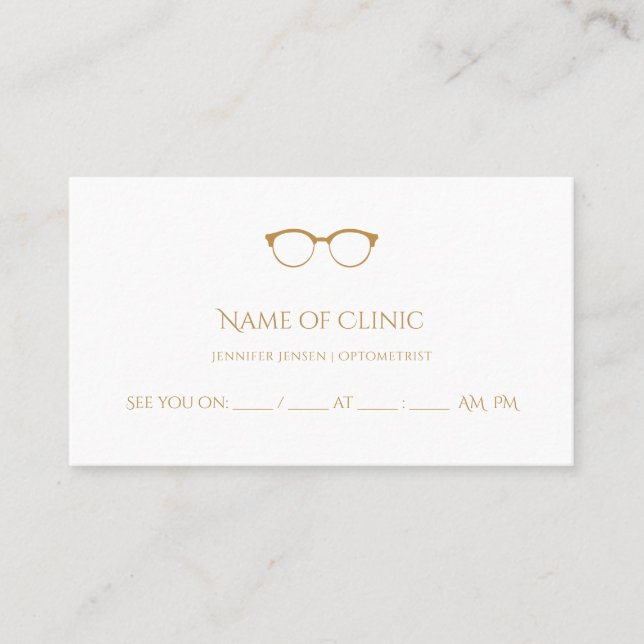 Carte De Rendez-vous Optométriste moderne Lunettes d'or simples Nominat (Devant)