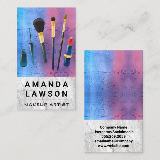 Carte De Rendez-vous Outils de maquillage | Marbre | Poudre de maquilla (Devant / Derrière)