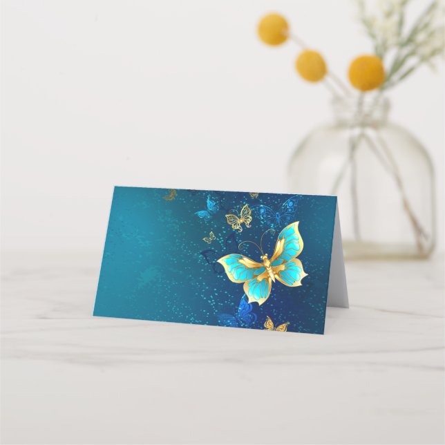 Carte De Rendez-vous Papillons d'or sur un Arrière - plan bleu (Devant)