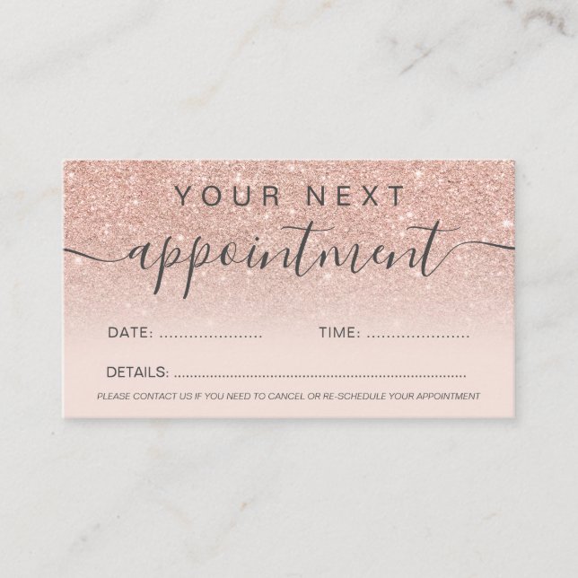 Carte De Rendez-vous parties scintillant d'or rose moderne blush profes (Devant)