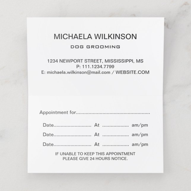 Carte De Rendez-vous Paw chien blanc sur le service de toilettage pour  (Intérieur déplié)
