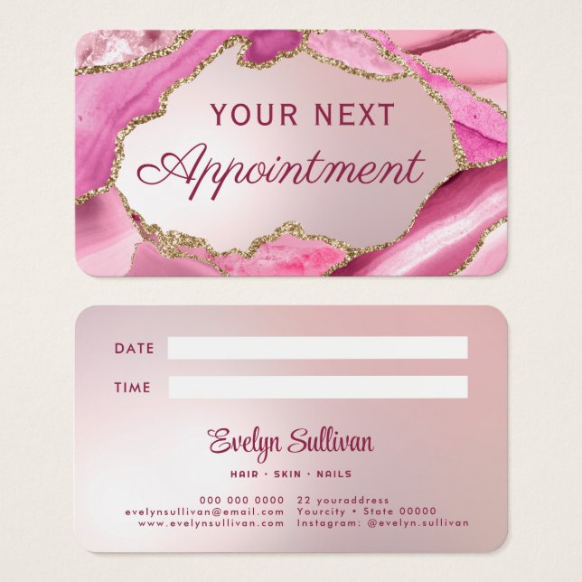 Carte de rendez-vous Pink Agate Faux Foil (Devant & derrière)