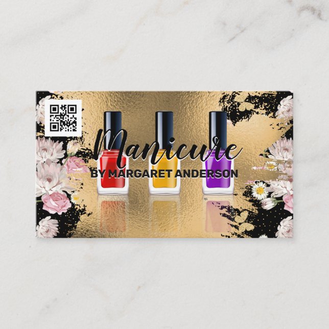 Carte De Rendez-vous Polonais | Fleurs d'or | Code QR (Devant)
