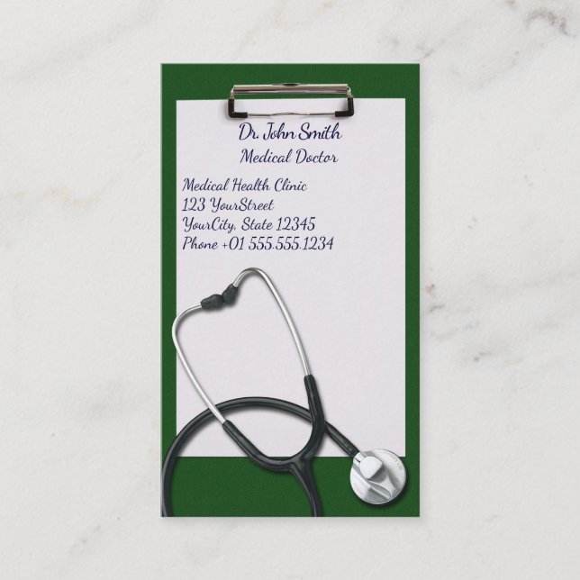 Carte De Rendez-vous Porte - bloc vert avec stéthoscope Médicale (Devant)