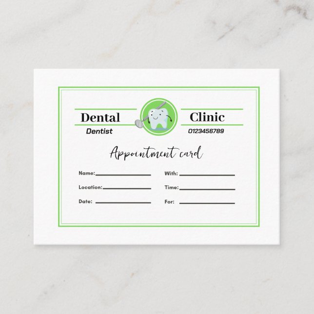 Carte de rendez-vous pour dentiste (Devant)