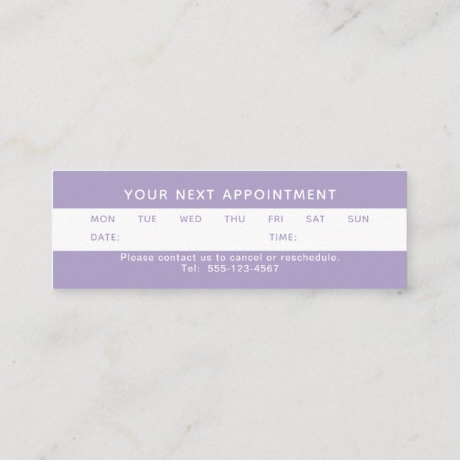 Carte de rendez-vous pour mini-coiffure violet (Dos)