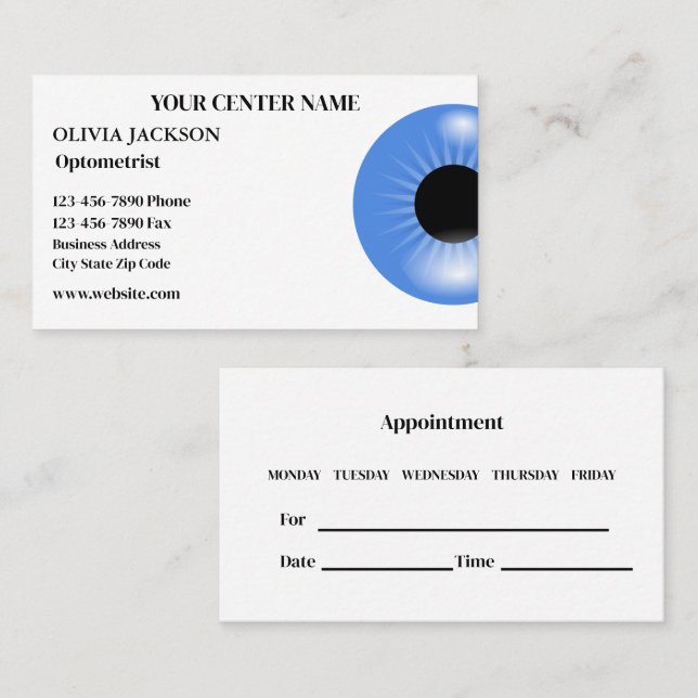 Carte de rendez-vous pour soins de vision optométr (Devant / Derrière)