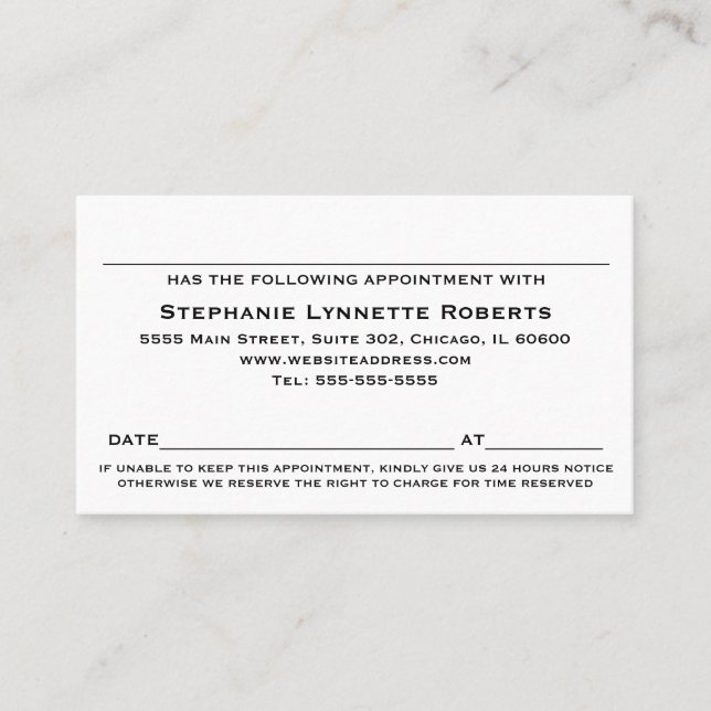 Carte de rendez-vous professionnelle élégante / No (Devant)
