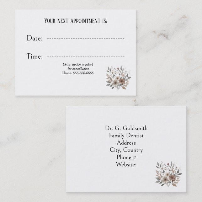 Carte de rendez-vous professionnelle pour dentiste (Devant / Derrière)