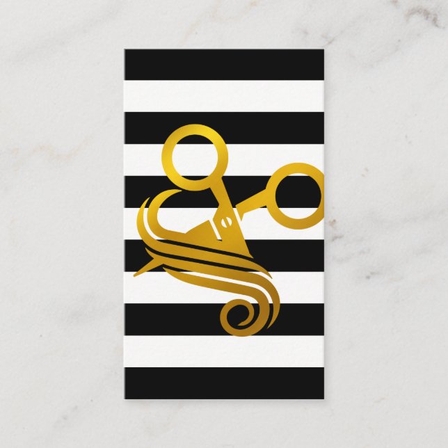 Carte De Rendez-vous Rayures | Ciseaux d'or (Devant)