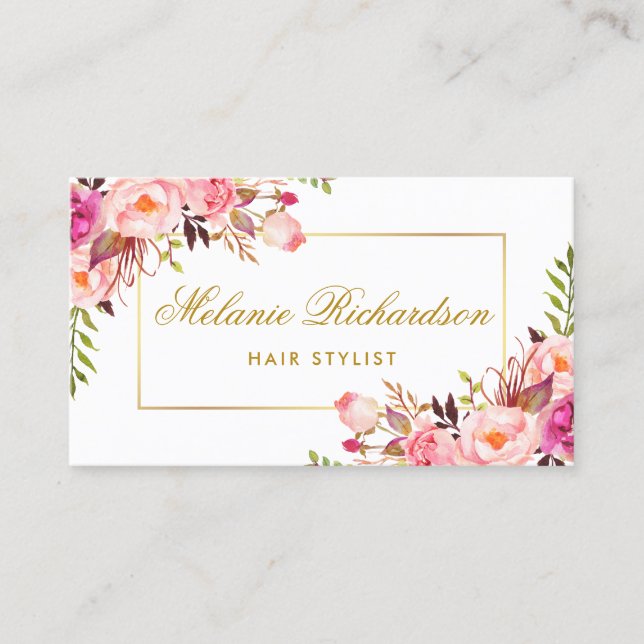 Carte de rendez-vous Rose Floral et Gold (Devant)