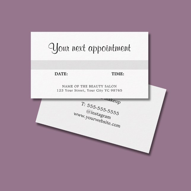 Carte De Rendez-vous Salon de beauté blanc gris simple et élégant (Créateur téléchargé)