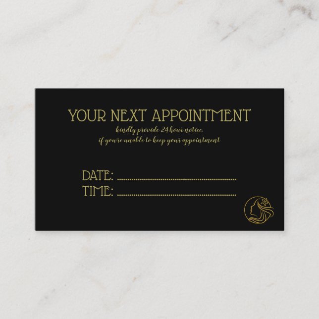 Carte De Rendez-vous Salon de beauté en or et noir (Devant)
