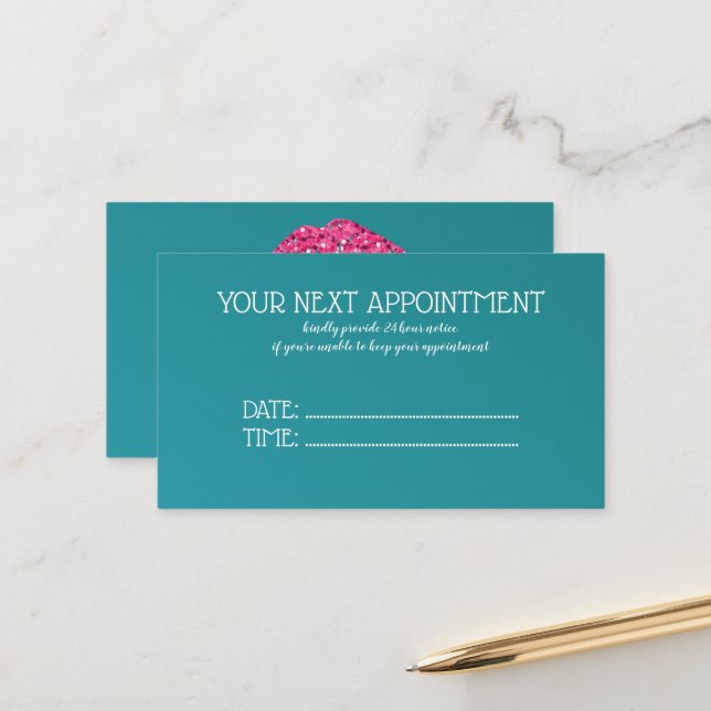 Carte De Rendez-vous Salon de beauté turquoise Green Lips (Devant/Arrière en situation)