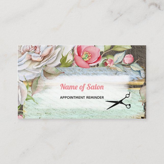 Carte De Rendez-vous Salon de coiffure fleuri à fleurs roses (Dos)