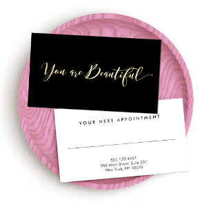 Carte De Rendez-vous Salon de coiffure noir Rappel Gold Script