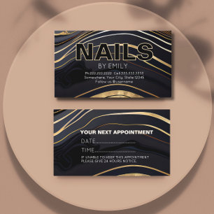Carte De Rendez-vous Salon de ongles en marbre noir et or Manicurist