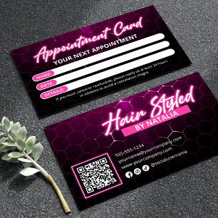 Carte De Rendez-vous Salon des cheveux noir et rose Qr Code