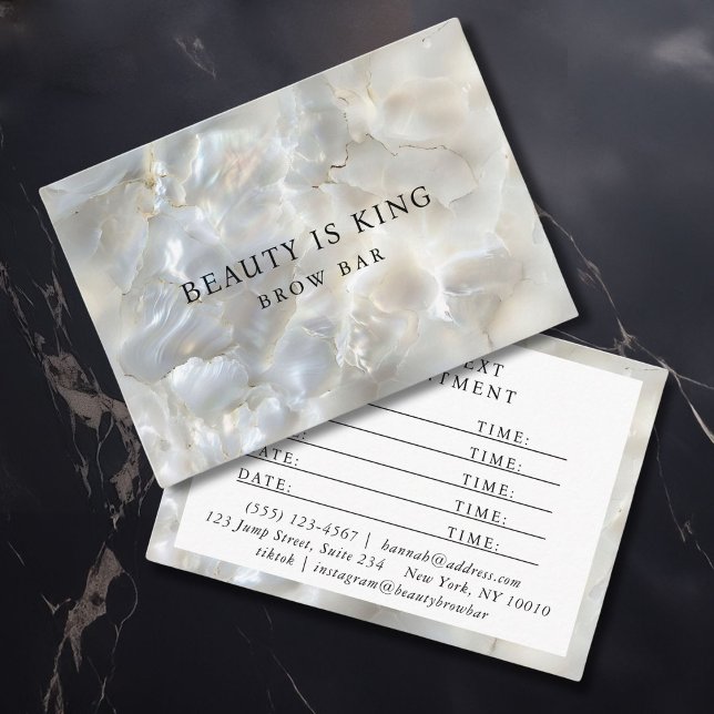 CARTE DE RENDEZ-VOUS SALON EN MARBRE D'ARGENT BLANC (Modern, marble, white, silver, elegant, modern, customizable appointment card for beauty salon (hair)