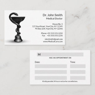 Carte De Rendez-vous Serpent Médicale noir Hygieia Caduceus blanc