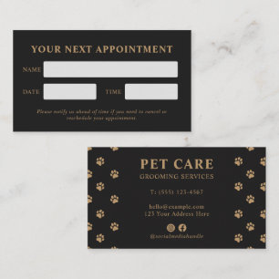 Carte De Rendez-vous Soins Modernes de Luxe pour Animaux à Patte Dorée