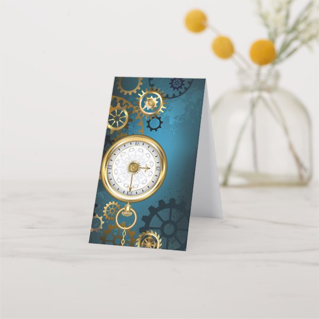 Carte De Rendez-vous Steampunk Arrière - plan turquoise avec Gears (Dos)